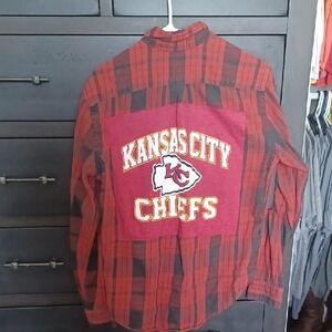 Kansas City Chiefs Women's Red Plaid Button Down Shirt